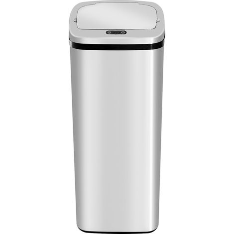 50-Liter-Sensor-Abfalleimer, intelligenter Abfalleimer mit automatischer Öffnungs- und Schließfunktion, Stahlbehälter, 33 x 25 x 84 cm, Silber