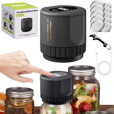 Mise sous vide bocaux Mason KZ-80S, scelleur électrique à bouton unique, compatible tous couvercles, noir, conservation alimentaire optimale, 2024 (1/5)