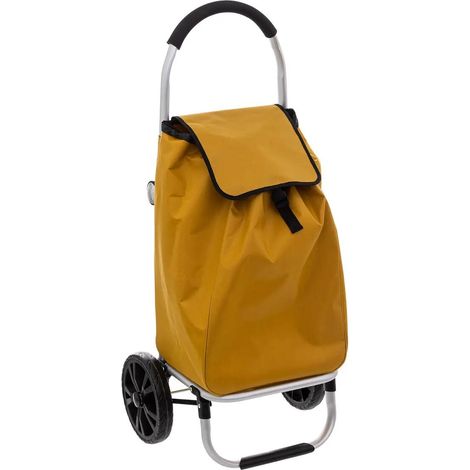 Chariot de courses pliant en aluminium et toile, capacité 51L, couleur jaune, dimensions : L 44,5 x P 37 x H 98 cm, livraison gratuite (1/7)