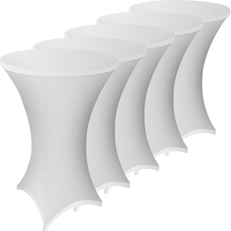 Jiubiaz Lot de 5 housses pour tables hautes stretch blanc – housse élastique pour tables de bistrot Ø 60–65 × 110 cm avec 4 pattes