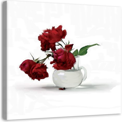 Quadro su tela, Rose rosse in un vaso - 50x50 (1/5)