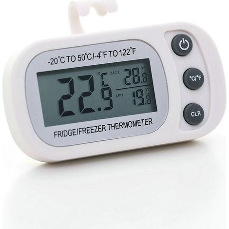 Thermomètre de réfrigérateur Affichage LCD Thermomètre de congélation étanche numérique avec crochet magnétique Thermomètre de réfrigérateur blanc ( 20 50 ℃),88.4x61.1x23.9mm (1/4)