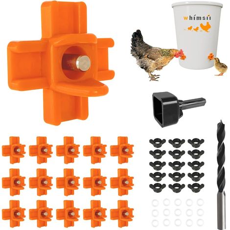 Set mit 15 horizontalen, seitlich montierten Tränkenippeln mit automatischem, auslaufsicherem Tränksystem, geeignet für Hühner, Enten und Wachteln. (1/5)