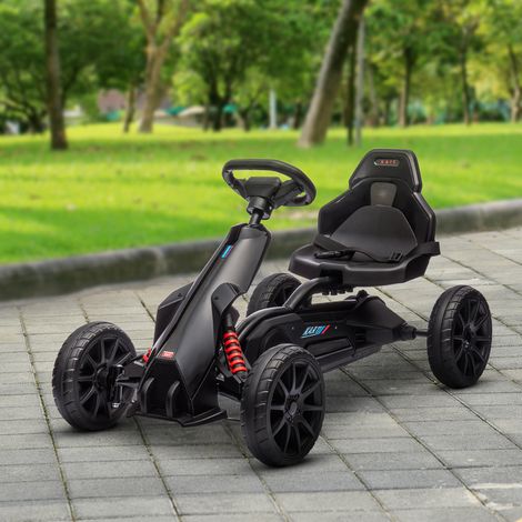 Go-Kart, Kinderfahrzeug mit verstellbarem Sitz, Tretfahrzeug, Tretauto mit Handbremse, 3-8 Jahre, Outdoor, Schwarz