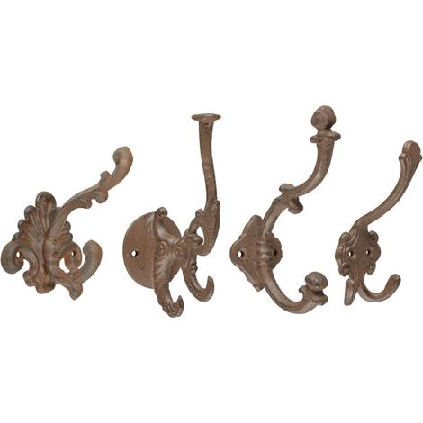 Set: 4 Wandhaken aus Gusseisen, klassischer Stil, sortiert