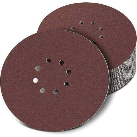 Disques de ponçage 225mm grain 80/120, 30 feuilles abrasives 8 trous auto-agrippantes pour ponceuse à col long plâtre (1/5)
