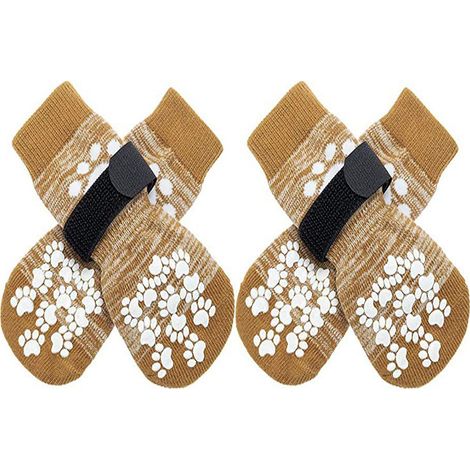 4 pcs chaussettes antidérapantes pour protéger les pattes des chiens, avec poignée, pour chiots et chiens de taille moyenne (taille S) - Jaune (1/3)