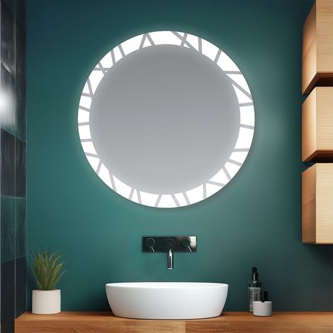 Specchio bagno tondo 80 cm con cornice LED retroilluminata e decorata (1/5)