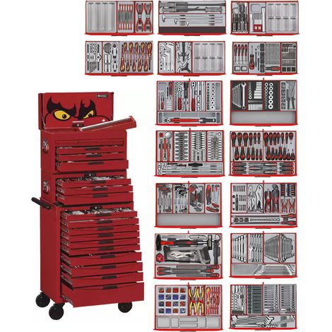 Servante d'atelier rouge 1011 pièces – Module de servante – Acier antirouille – Serrure à combinaison – Roues pivotantes – TCMM1011NV – Tengtools