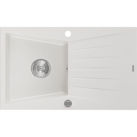 Mexen Cesar évier en granit à 1 cuve avec égouttoir 775 x 470 mm, Blanc - 6514771010-20 (1/4)