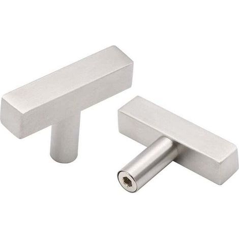 Set mit 10 silbernen Griffen – Edelstahl-Schranktürgriff mit einem Loch, T-förmiger Möbelgriff mit Schrauben (1/4)