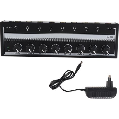 Amplificateur Casque 8 Canaux Portable Stéréo Métal pour Studio et Scène, Alimentation 100-240V avec Fiche UE (1/5)
