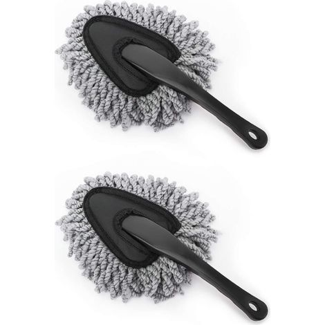 Set di 2 spazzole per la pulizia in microfibra super morbida per cruscotto auto, cruscotto moto, bocchette dell'aria - Grigio (1/4)