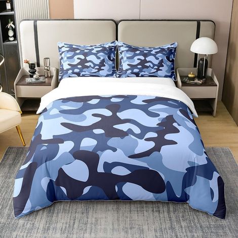 Enfants Garçons Camouflage Housse de Couette 100% Coton Army Camouflage Filles lumière Parure de lit Adolescent Hommes Marine décoration Noir Bleu Ensemble intérieur 140x200cm Zip Deux - 140 x 200 cm (1/5)