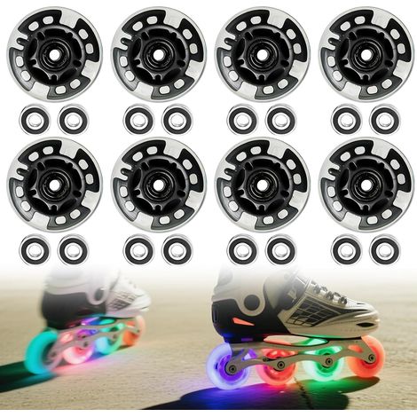 Juego de 8 ruedas para patines en línea de 72/76/80 mm con rodamientos de bolas, ruedas universales de poliuretano para todo tipo de patines (76 mm). (1/5)