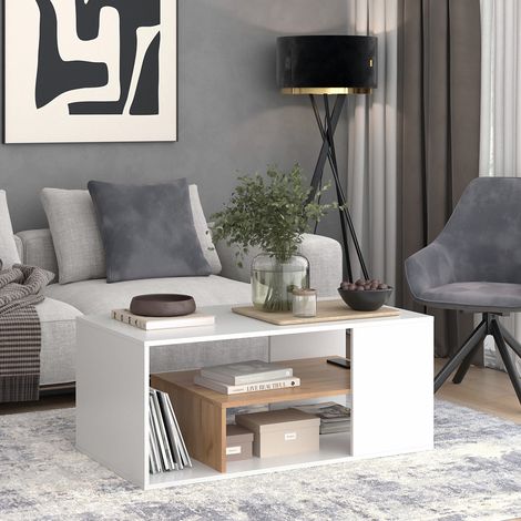 Mesa de centro Edgar, Roble blanco/dorado, 110 x 59 cm, Vicco