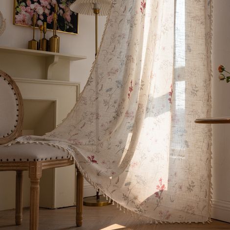 Rideaux  à panneau unique, imprimé floral, style bohème champêtre, adaptés à la décoration intérieure (150x180cm) (1/5)