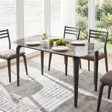 Table de salle à manger rectangulaire pour 4 personnes, 130 x 70 x 75 cm, table de cuisine avec plateau en pierre frittée, marron (1/5)