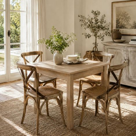 Table carrée extensible effet bois 80-120 cm ALVA (1/4)