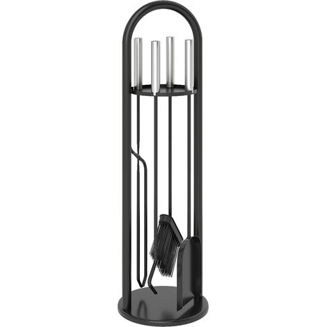Kaminbesteck Set 5 teilig Kaminzubehör mit Besen. Schaufel. Schürhaken Zange Ständer (1/4)
