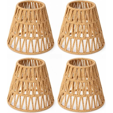 Set of 4 Bohemian Rattan Shades: Woven Rattan Lampshades, Hand Style, Home Decoration, Natural Boho Rattan Lampshades for Bar, Restaurant, Bedroom, Cafe, Hotel (1/5)