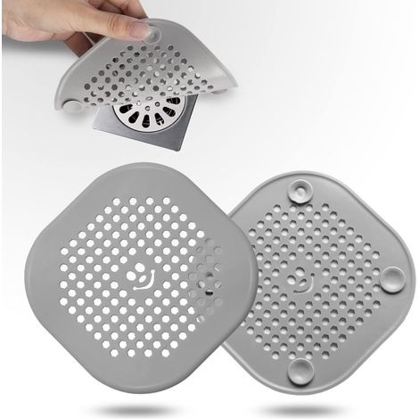 2 unités Filtre anti-cheveux pour bon de douche, gris, Couvre-drain anti-odeur en silicone (1/5)