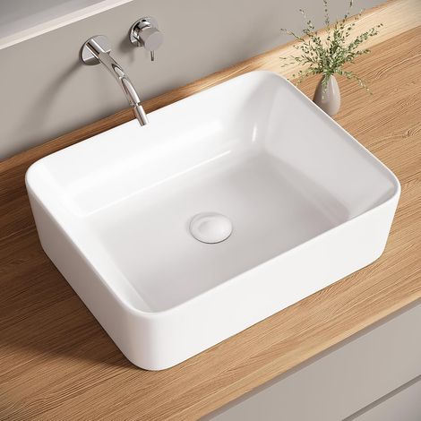 Lavabo à Poser Blanc en Céramique Vasque Moderne pour Salle de Bain Invités Restaurant Toilettes (48x37x13 cm) (1/5)