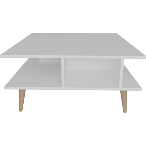 Table basse carrée style scandinave blanc et naturel Valika 89cm (1/4)