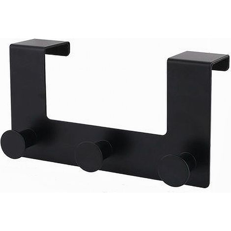 TRADE SHOP - Appendiabiti Da Porta Con 3 Ganci 19.5x11.5cm Nero Per Asciugamani Vestiti 87776 - (1/5)