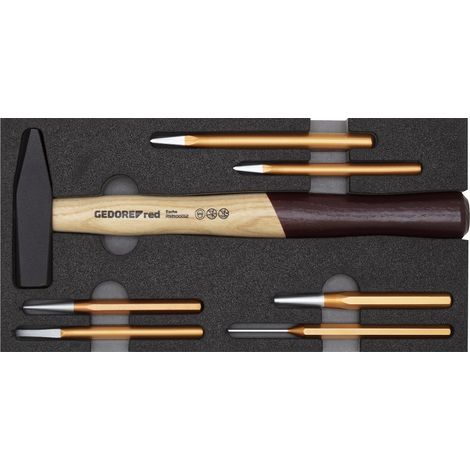 GEDORE red Marteau et assortiment de burins, Jeu de 7 pieces, Complet, Outils pour artisans, En module en mousse, R22150019 (1/5)