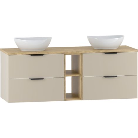 Doppelwaschtisch 140.6cm Astrid mit 4 Schubladen, Kaschmir und Holzoptik