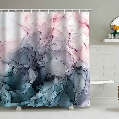 Duschvorhang mit Marmormuster (180 x 180 cm), bedruckter, wasserdichter Stoffduschvorhang, Duschvorhang aus Polyester mit geometrischem Muster, inklusive 12 Haken.