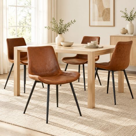Sedie da sala da pranzo set da 4, tessuto traspirante marrone, metallo nero, 83 cm DESVIAE (1/5)