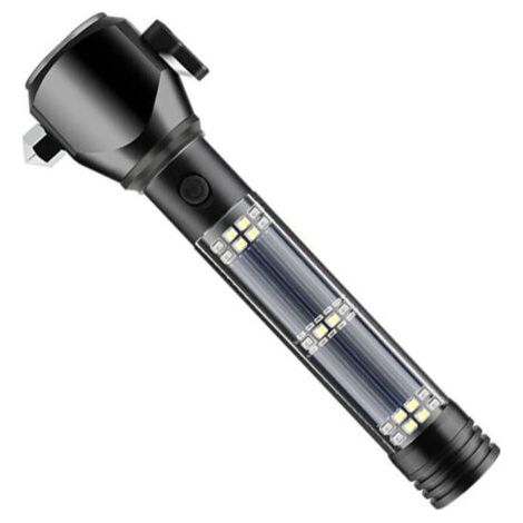 Lampe de poche solaire rechargeable avec alarme de boussole de couteau de marteau magnétique (1/5)