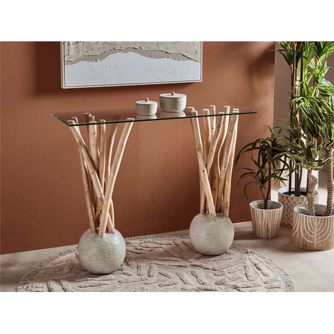 Fijalo – Console Dolken en bois et verre 100x35x78 cm – Design moderne pour intérieur – Résistante aux chocs et aux rayures