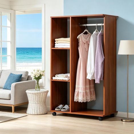 Armoire de rangement ouverte, penderie de chambre, étagère de rangement en bois, armoire portable (1/4)