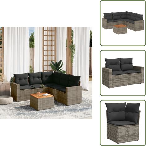 The Living Store 6-tlg. Garten-Sofagarnitur mit Kissen Grau Poly Rattan - Gartenmöbel Set - Esszimmergarnitur Outdoor - Lounge Möbel - Rattan Gartenset - Balkonmöbel (1/5)