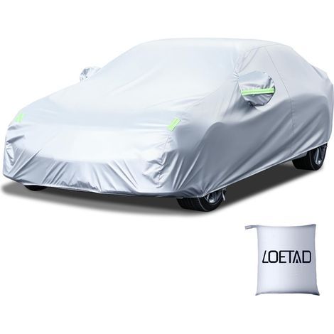 LOETAD Car Cover Outdoor Waterproof Protective Car Cover for Car, Anti-UV, Dust, Wind, Snow Frost, Winter 470 x 180 x 150 cm – Silver (1/5)