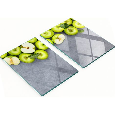 Tablas decorativas de cristal para cortar y servir con dise帽o de manzanas verdes, 2x40x52 cm.