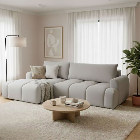 Canapé d'angle à gauche convertible en tissu texturé gris - ZEPHYR (1/5)