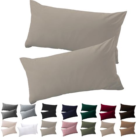 Lot de 2 taies d'oreiller de 40 x 60 cm, taupe, en 100 % microfibre résistantes et hypoallergéniques, avec fermeture éclair (1/5)