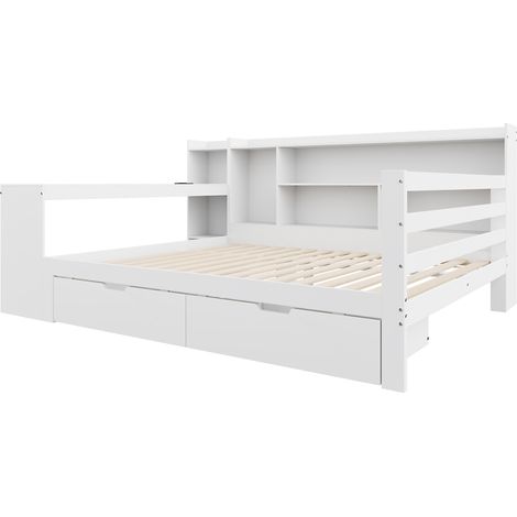 Letto matrimoniale 140x200 cm con scrivania, scaffali, 2 cassetti e presa USB bianco (1/5)