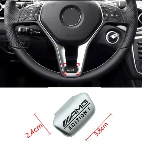 (ÉDITION 1 Argent) - Autocollant emblème AMG pour volant de voiture, compatible avec Mercedes-Benz, Brabus, Maybach, Smart, W204, GLC, CLA, W205, W203, W206, W108 et W124 (1/5)