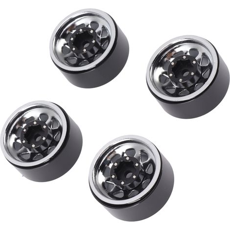 Satz mit 4 Beadlock-Felgen mit 2,5 cm (1 Zoll) tiefem Rillenprofil, universell für Traxxas Offroad-Fahrzeugkarosserien und ferngesteuerte Autos, mit Schrauben, silberfarben. (1/4)