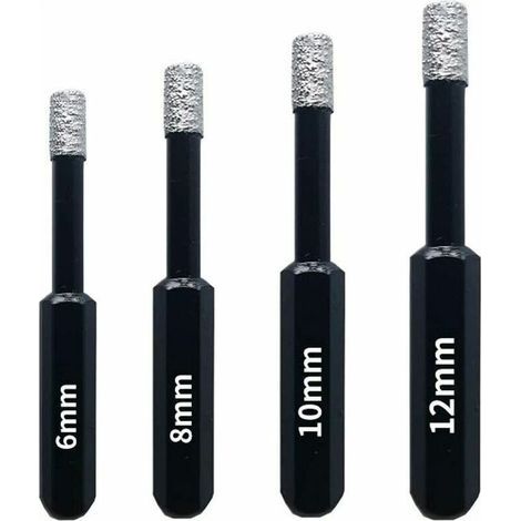 Coffret 4 Forets Diamant Pour Carrelage, Céramique, Grès Cérame, Tuiles, Verre, Pierre. Professionnelles Mèches Diamantées Scies-Cloches - 6Mm 8Mm 10Mm 12Mm (1/5)