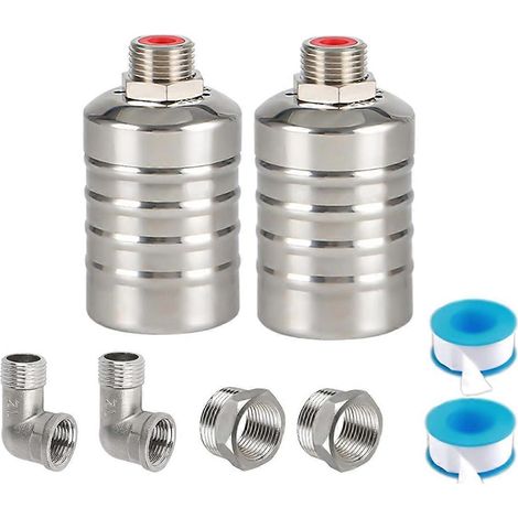 Lot de 2 vannes à flotteur de remplissage et d'arrêt automatiques pour réservoir d'eau, 1/2 pouce et 3/4 pouce, en acier inoxydable 304. (1/5)