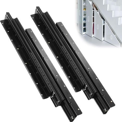 Lot de 2 rails de tiroir, support au sol, 3 plis, extension complète, pour charges lourdes, glissières cachées, pour escaliers, capacité de charge 120 kg, 1 paire de vis (400 à 900 mm) (1/5)