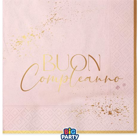 Big Party Tovaglioli Carta Buon Compleanno Blush Rose 33 x 33 Cm Cf 16 Pz Rosa