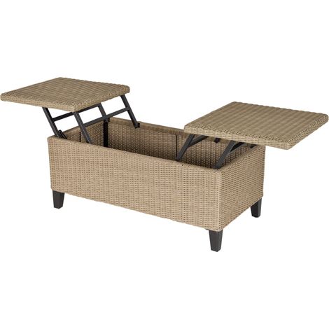 Outsunny Table basse de jardin style cosy chic - table basse relevable - métal époxy résine tressée imitation rotin beige
