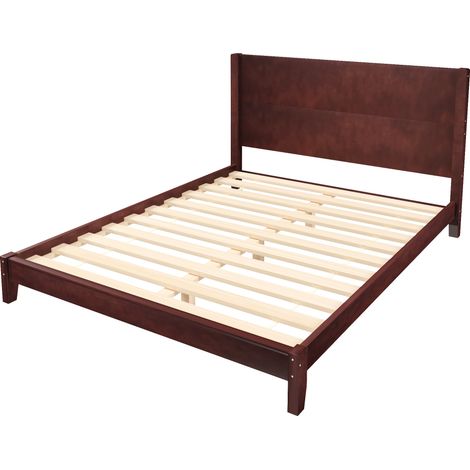 Cama plataforma 160x200 con cabecero y somier de láminas, marrón (1/5)